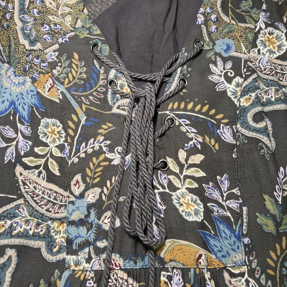Free People Rain or Shine Tunic Dress Size M Floral Paisley Lace Up Crochet Mini